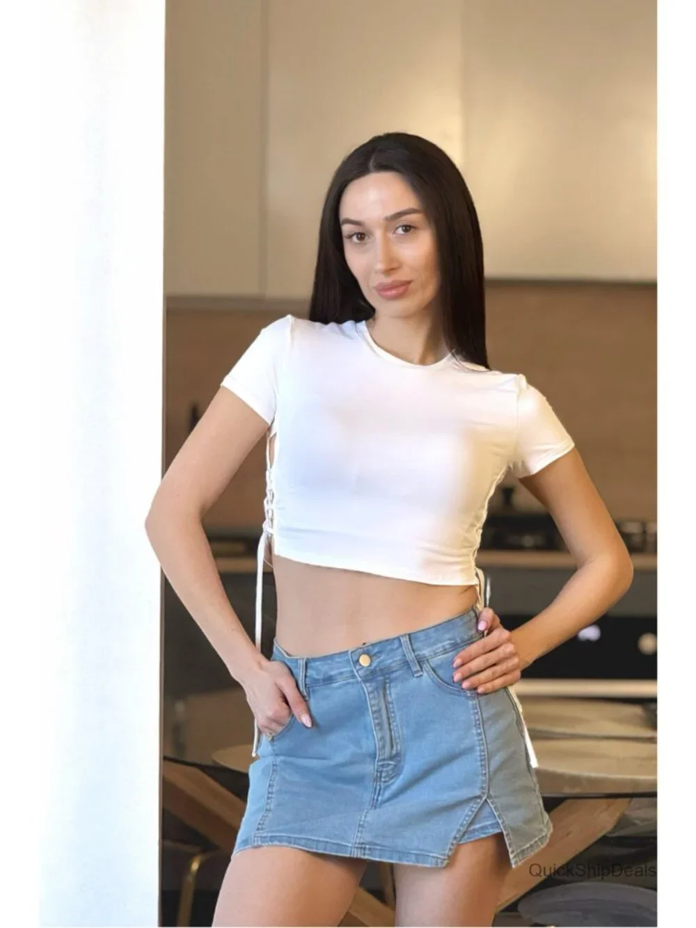 High Waisted Denim Skort for Women Side Split Mini Skirt with Pockets